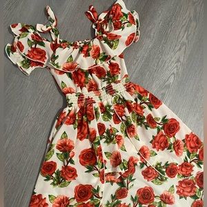 Red Roses Floral Romper with Skirt Overlay Girl’s Size 10